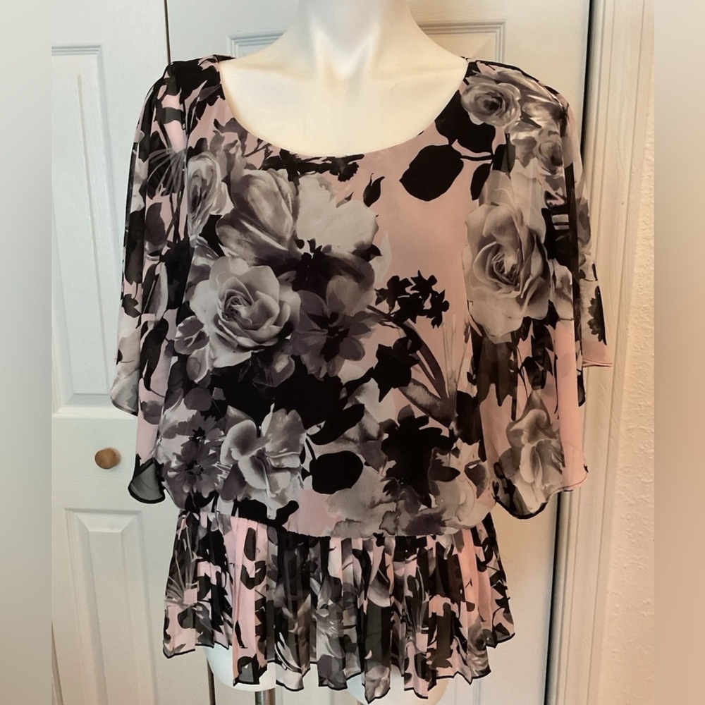 Christopher & Banks Dolman Sleeve Top Size 14 Black Floral